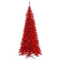 Vickerman 7.5' x 40" Tinsel Red Slim 500 Red Lights